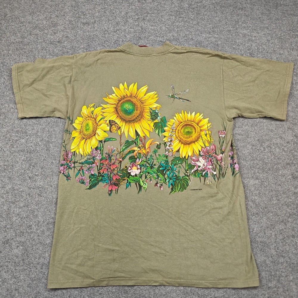 Vintage Habitat Shirt Mens Large Green Sunflower Floral Nature Graphic Tee 90s - Picture 6 of 9